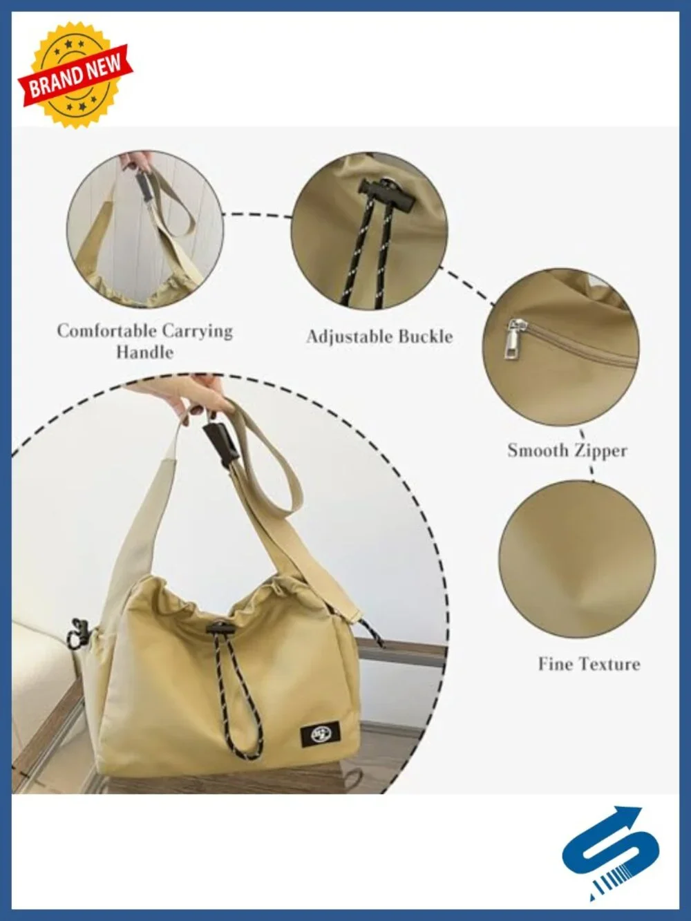 Waterproof Oxford Drawstring Shoulder Bag Lightweight Crossbody Tote